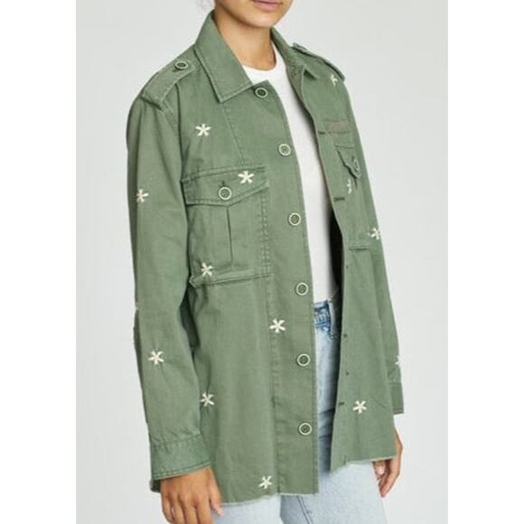 NWOT Pistola Camilo Army Green Utility Jacket with Embroidered Flowers Size Med - Picture 2 of 4